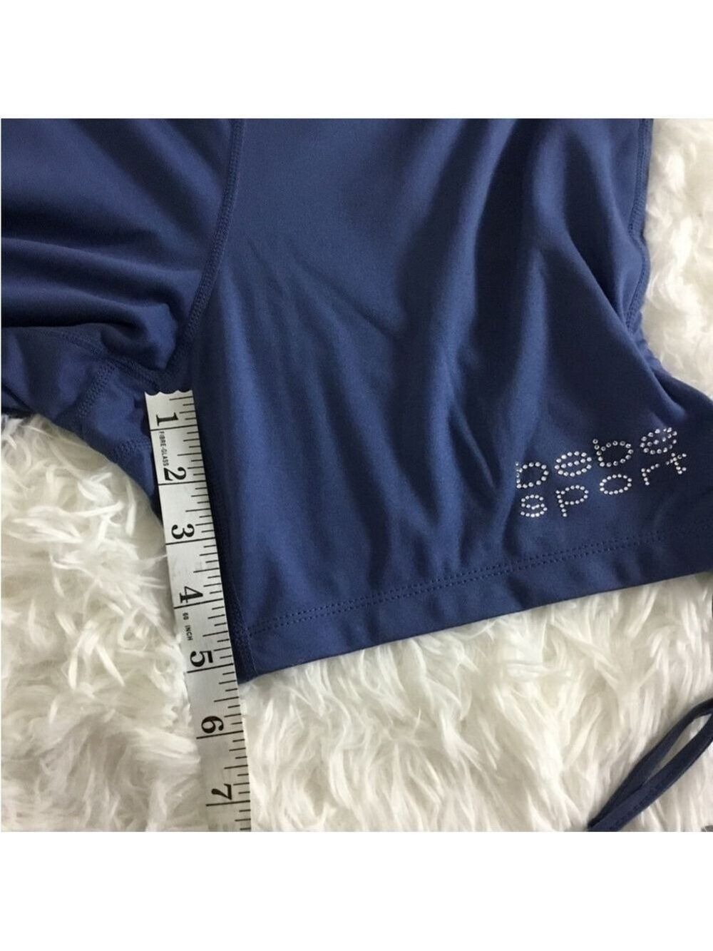 Bebe Sport thistle blue rhinestone logo ruched side bike short XL - Picture 9 of 10